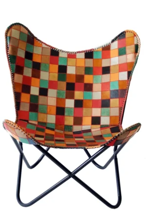 JOKER Butterfly Chair - Canvas Leather Mixture Seat With Iron Stand