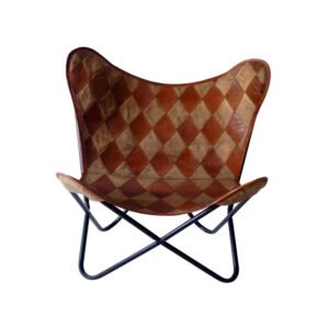 Patio Butterfly Chair - Canvas Leather Mixture Seat With Iron Stand